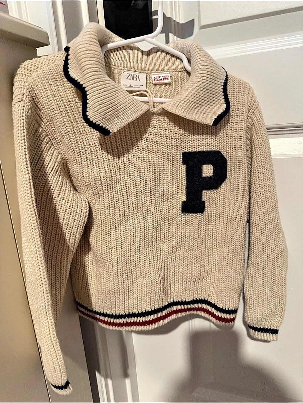 Zara Varsity Knit Jumper Girls Color Block Sweater Size 4 Years
